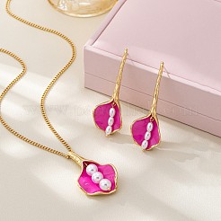 Alloy Enamel with Plastic Pearl Pendant Necklaces & Stud Earrings&nbsp;FS-WG966C8-01