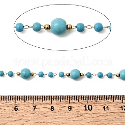 Handmade Synthetic Turquoise Beads & 316 Stainless Steel Round Link Chains&nbsp;CHS-L033-11G