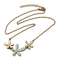 304 Stainless Steel Sky Blue Enamel with Crystal Rhinestone Triple Flower Pendant Necklaces for Women&nbsp;LS-NJEW-G181-01G