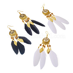2Pairs 2 Colors Feather Chandelier Earrings&nbsp;EJEW-TA0001-81A
