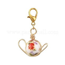 7Pcs Handmade Flower Printed Porcelain Ceramic Pendant Decorations&nbsp;HJEW-JM04194