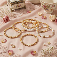Imitation Pearl & Acrylic Round Beaded Stretch Bracelet Sets&nbsp;KE7812
