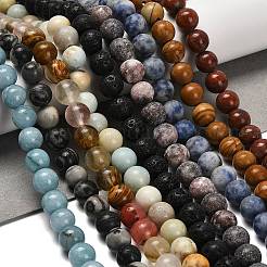 Natural Wood Lace Stone/Blue Spot Jasper/Black Netstone/Opal/Cherry Blossom Glass Beads Strands&nbsp;G-P562-C-02