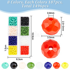 1496Pcs 8 Colors Faceted Rondelle Glass Beads&nbsp;GLAA-HY0001-27