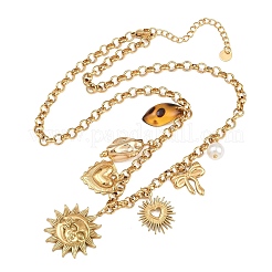 304 Stainless Steel & Resin & Imitation Pearl Multi-Pendant Bib Necklaces for Women&nbsp;SA-CBA717A-04G