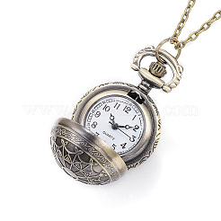 Carved Alloy Flat Round Pendant Necklace Quartz Pocket Watches&nbsp;WACH-P006-06