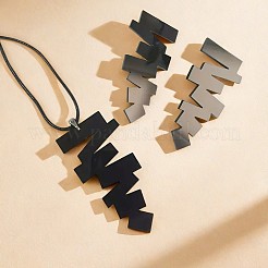 Irregular Geometry Acrylic with Imitation Leather Cord Pendant Necklace & Stud Earring Sets&nbsp;FS-WGB043E-01