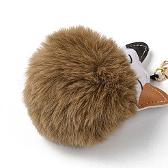 Imitation Rex Rabbit Fur Ball & PU Leather Cat Pendant Keychain&nbsp;X1-KEYC-K018-05KCG-03