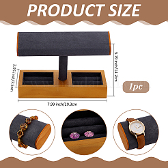 T-Shaped Bar Wood with Velvet Watch Organizer Display Stands with Rectangle Trays for Rings&nbsp;ODIS-PH0009-16A