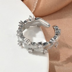 Brass Micro Pave Cubic Zirconia Cuff Open Rings&nbsp;RJEW-C163-10P