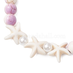 Starfish Baking Paint Synthetic Turquoise Beaded Stretch Bracelets for Women&nbsp;BJEW-JB11767