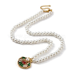PVD Vacuum Plating 304 Stainless Steel Colorful Cubic Zirconia Shell Shape Pendant Necklaces&nbsp;STAS-Z114-22G