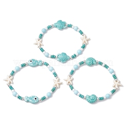 3Pcs Synthetic Turquoise & Porcelain & Dyed Natural Howlite Beads Stretch Bracelets for Women&nbsp;X-BJEW-JB11793