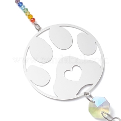 201 Stainless Steel Paw Print Shape & Rainbow Crystal Glass Hanging Suncatcher&nbsp;HJEW-JM04679
