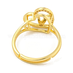 Heart with Letter Rack Plating Brass Micro Pave Cubic Zirconia Adjustable Rings for Women&nbsp;RJEW-I105-06G-V