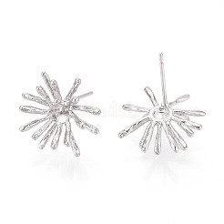 Brass Stud Earrings Findings for Half Drilled Beads&nbsp;KK-T071-08P