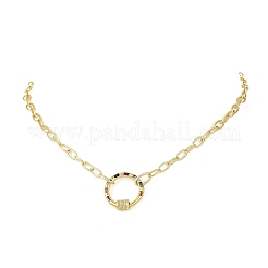 Brass Paperclip Chain Necklaces with Colorful Cubic Zirconia Ring Carabiner Locks for Women&nbsp;NJEW-JN06461