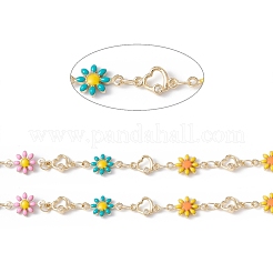 Handmade Eco-friendly Brass Enamel Flower & Heart Link Chain&nbsp;CHC-E025-35G