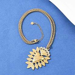304 Stainless Steel Crystal Rhinestone Heart Pendant Wheat Chain Necklaces&nbsp;NJEW-P344-01G