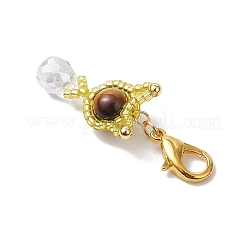 Natural Tiger Eye & Glass Seed Beaded Cat Pendant Decoration&nbsp;HJEW-MZ00157-03