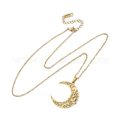 304 Stainless Steel Hollow Flower Moon Pendant Cable Chain Necklaces for Men Women&nbsp;NJEW-K308-01A-G