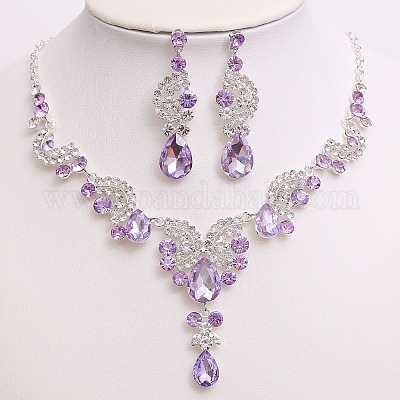 Teardrop & Moon Alloy Rhinestone Pendant Necklace & Stud Dangle Earring&nbsp;FS-WG0A8BD-03-1