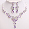 Teardrop & Moon Alloy Rhinestone Pendant Necklace & Stud Dangle Earring, Silver, Violet, 500mm & 60mm