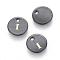 Freshwater Shell Charms, with Gold Blocking Letter, Dyed, Flat Round, Black, Letter.I, 11x1.5mm, Hole: 1.5mm