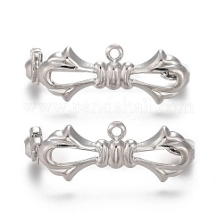 Bowknot Brass Kilt Pins with 1 Loop, Brooch Findings, Platinum, 28.5x10x7mm, Hole: 1.5mm, Pin: 0.8mm. 