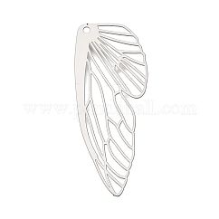 201 Stainless Steel Big Pendants, Wing Charms, Etched Metal Embellishments, Stainless Steel Color, 50.5x20x0.3mm, Hole: 1.6mm