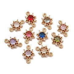 Brass Cubic Zirconia Star Connector Charms, Nickel Free, Real 18K Gold Plated, Mixed Color, 13x8.5x3.5mm, Hole: 1mm