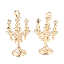 Brass Micro Pave Cubic Zirconia Pendants, Candlesticks Charms, Real 18K Gold Plated, 22x12x7mm, Hole: 1.2mm