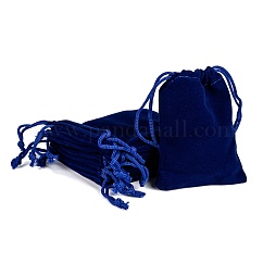 Rectangle Velvet Pouches, Gift Bags, Dark Blue, 9x7cm