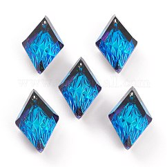 Embossed Glass Rhinestone Pendants, Rhombus, Faceted, Bermuda Blue, 19x12x6mm, Hole: 1.5mm