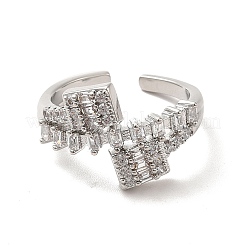 Clear Cubic Zirconia Rectangle Open Cuff Ring&nbsp;RJEW-C041-08P