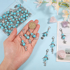 32Pcs 8 Styles Synthetic Turquoise Beads & Alloy Sea Animal Pendant Decorations&nbsp;HJEW-CA00068