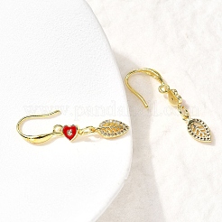 Leaf with Heart Brass Micro Pave Clear Cubic Zirconia Dangle Earrings&nbsp;EJEW-C155-01G