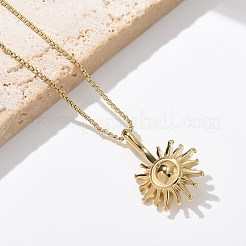 304 Stainless Steel Sunflower Pendant Box Chain Necklaces for Women&nbsp;NJEW-R011-01G