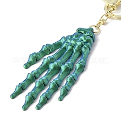 Halloween Plastic Skeleton Hand Pendant Keychain&nbsp;HJEW-H063-01G-02