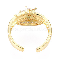 Cubic Zirconia Moon with Flower Open Cuff Ring&nbsp;RJEW-N037-039F