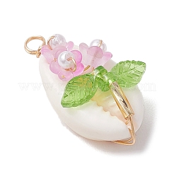 Natural Cowrie Shell Copper Wire Wrapped Flower Pendants&nbsp;PALLOY-JF03833