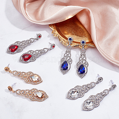 4 Pairs 4 Colors Rhinestone Teardrop Dangle Stud Earrings&nbsp;EJEW-AN0004-22