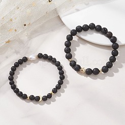 2Pcs Natural Lava Rock Round Beads Stretch Bracelets for Women Men&nbsp;BJEW-JB13054