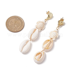 Alloy & Natural Shell & Synthetic turquoise Beaded Dangle Stud Earrings&nbsp;EJEW-JE06266-01