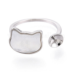 Cat Shape Brass Shell Cuff Ring Settings&nbsp;KK-T076-65P