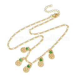 Brass Micro Pave Clear Cubic Zirconia & Enamel Green Pineapple Pendant Necklaces&nbsp;NJEW-A071-10G