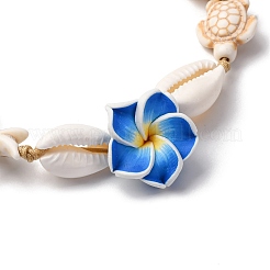 Natural Mixed Cowrie Shell Beads & Synthetical Turquoise Beads Braided Bead Bracelets&nbsp;BJEW-TA00641