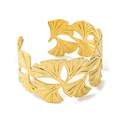 Ion Plating(IP) Ginkgo 304 Stainless Steel Cuff Bangles for Women&nbsp;BJEW-B104-15G