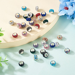 36Pcs 12 Colors Alloy Clay Pave Rhinestone European Beads&nbsp;ALRI-TA0001-30