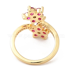 Cubic Zirconia Flower Open Cuff Rings&nbsp;RJEW-L106-009G-01
